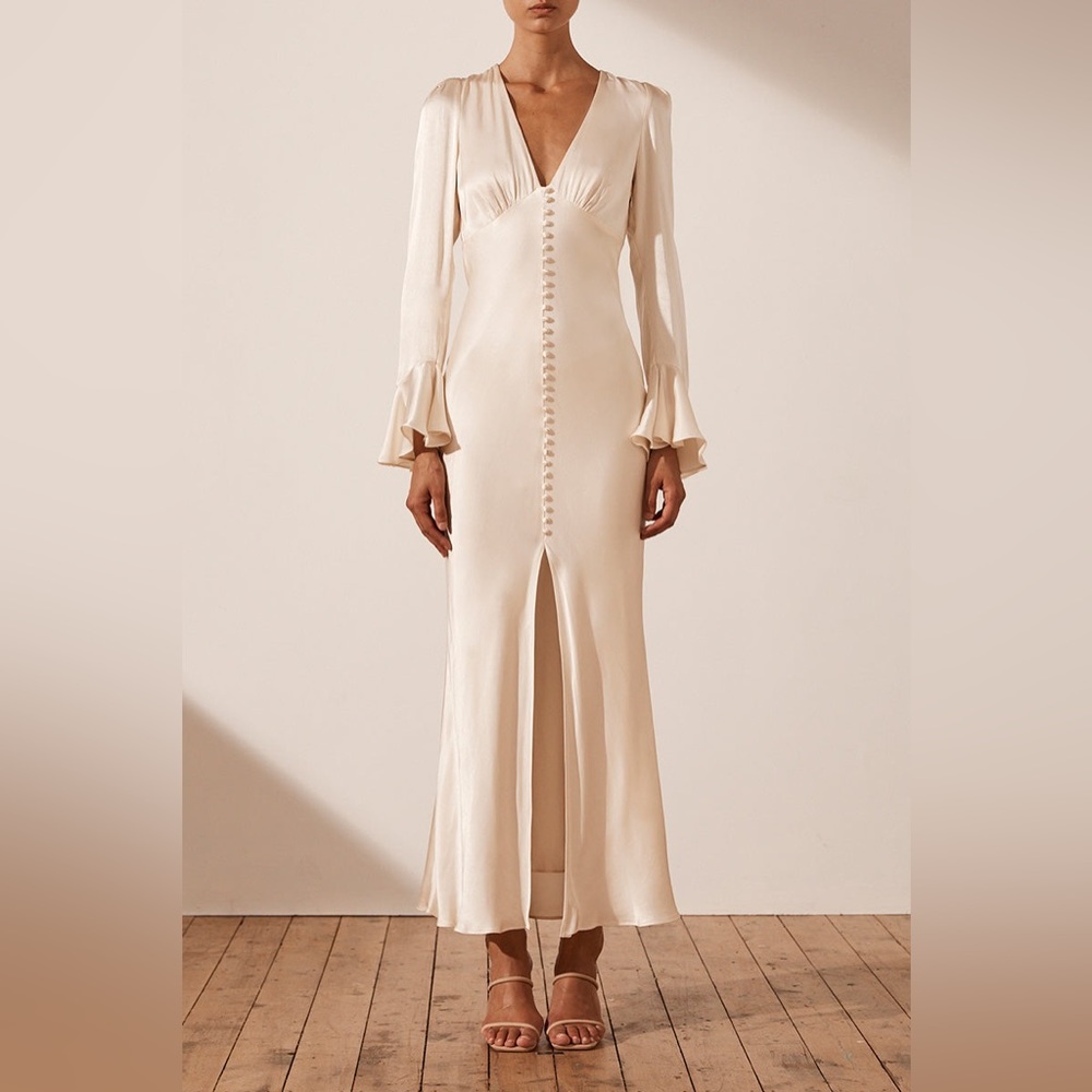 Shona Joy La Lune FRILL CUFF BIAS MIDI DRESS